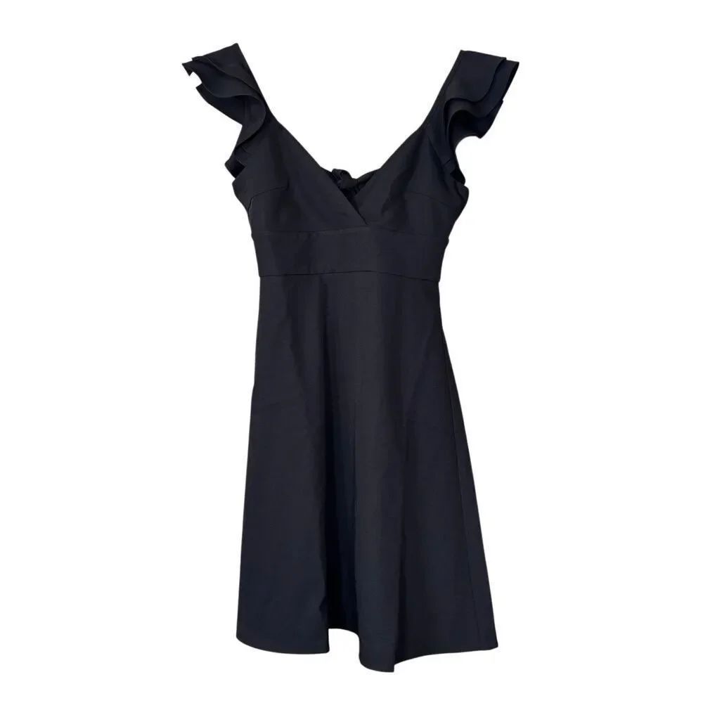 Allara Black Ruffle Strap Tie Back V-Neck Fit and Flare Mini Dress NEW